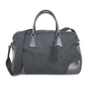 Prada Calf Trimmed Tessuto Duffle Bag black nylon